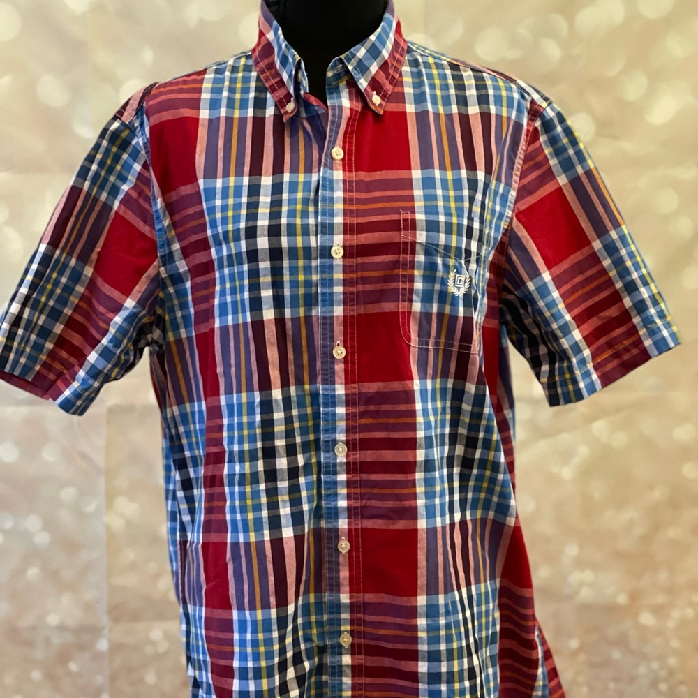 Chaps M Short Sleeve Button Down‎ Plaid Shirt